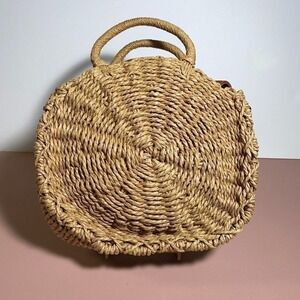 UNBRANDED Woven Straw Circle Bag Tan Boho Crossbody Handbag Small